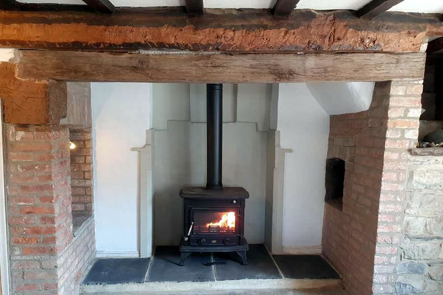 Installation of Clarke Majestic woodburner in Woolavington near Bridgwater.