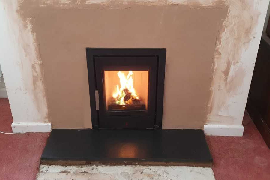 Installation of ACR Tenbury T400 inset woodburner in North Curry, near Taunton After