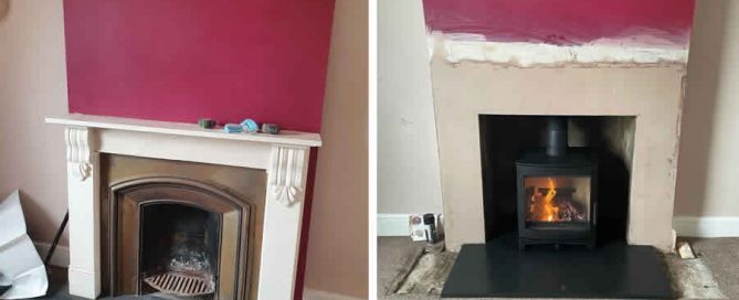 Fireplace renovation and woodburner installation in West Buckland