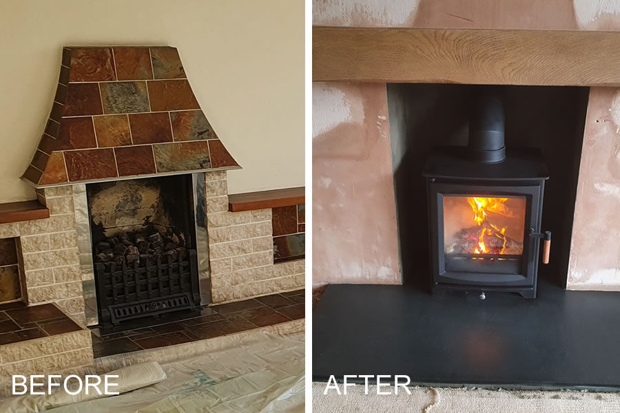 Before and After Woodburner Installation and FIreplace Renovation