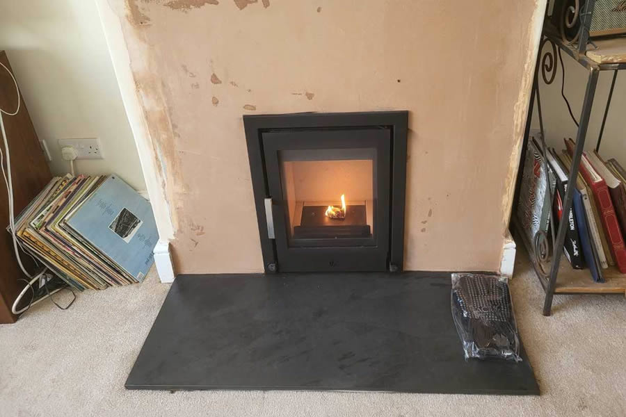 Inset cassette woodburnig stove installation Glastonbury completed